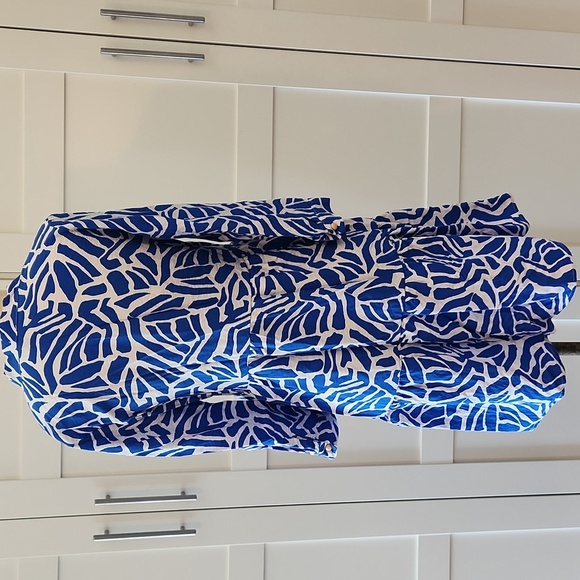 Rachel Zoe Vibrant Blue and White Patterned Midi Babydoll Dress Size Small - Picture 4 of 8